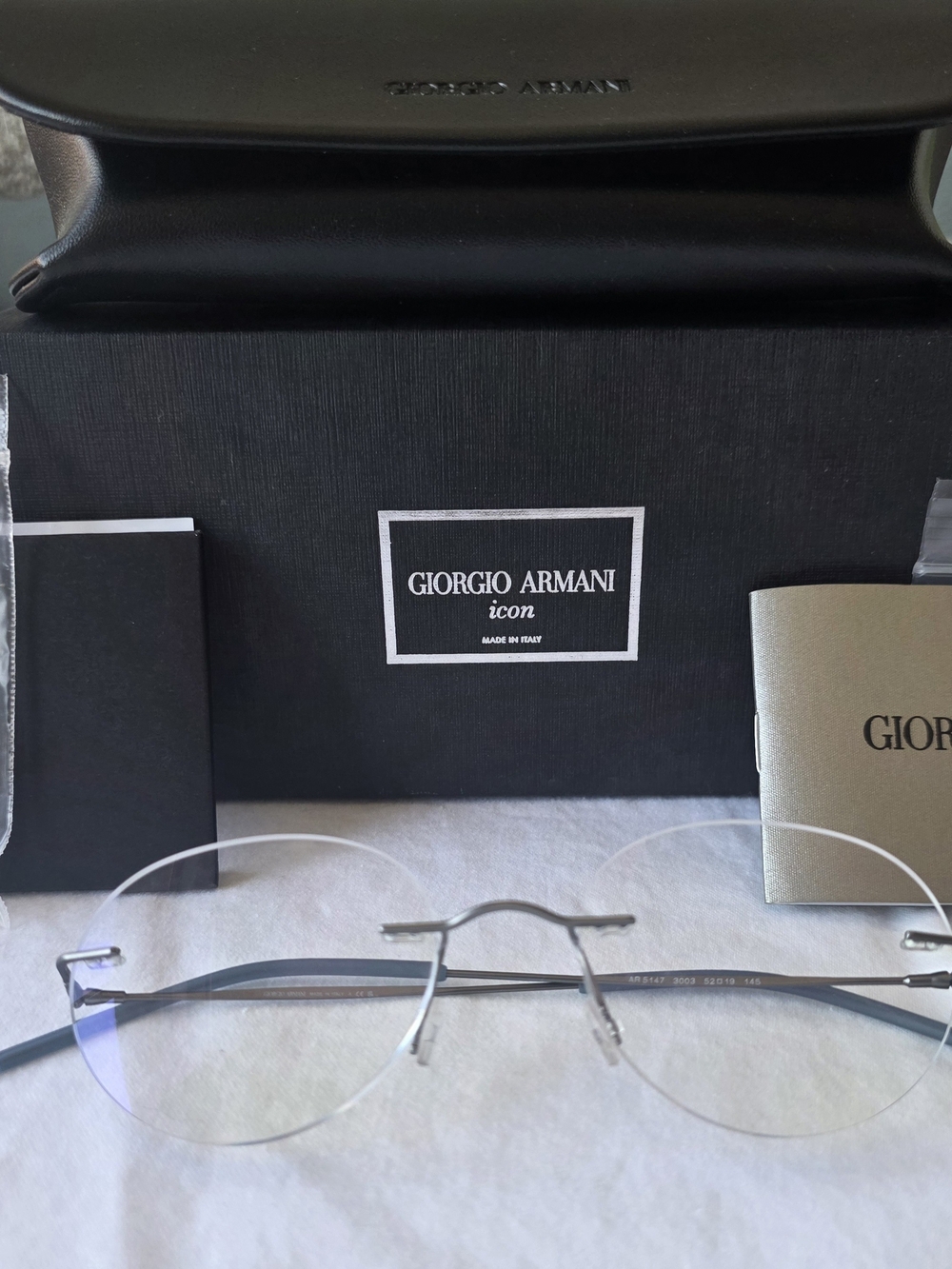 Giorgio Armani Icon Rimless Glasses - Matt Silver Frames AR5147
